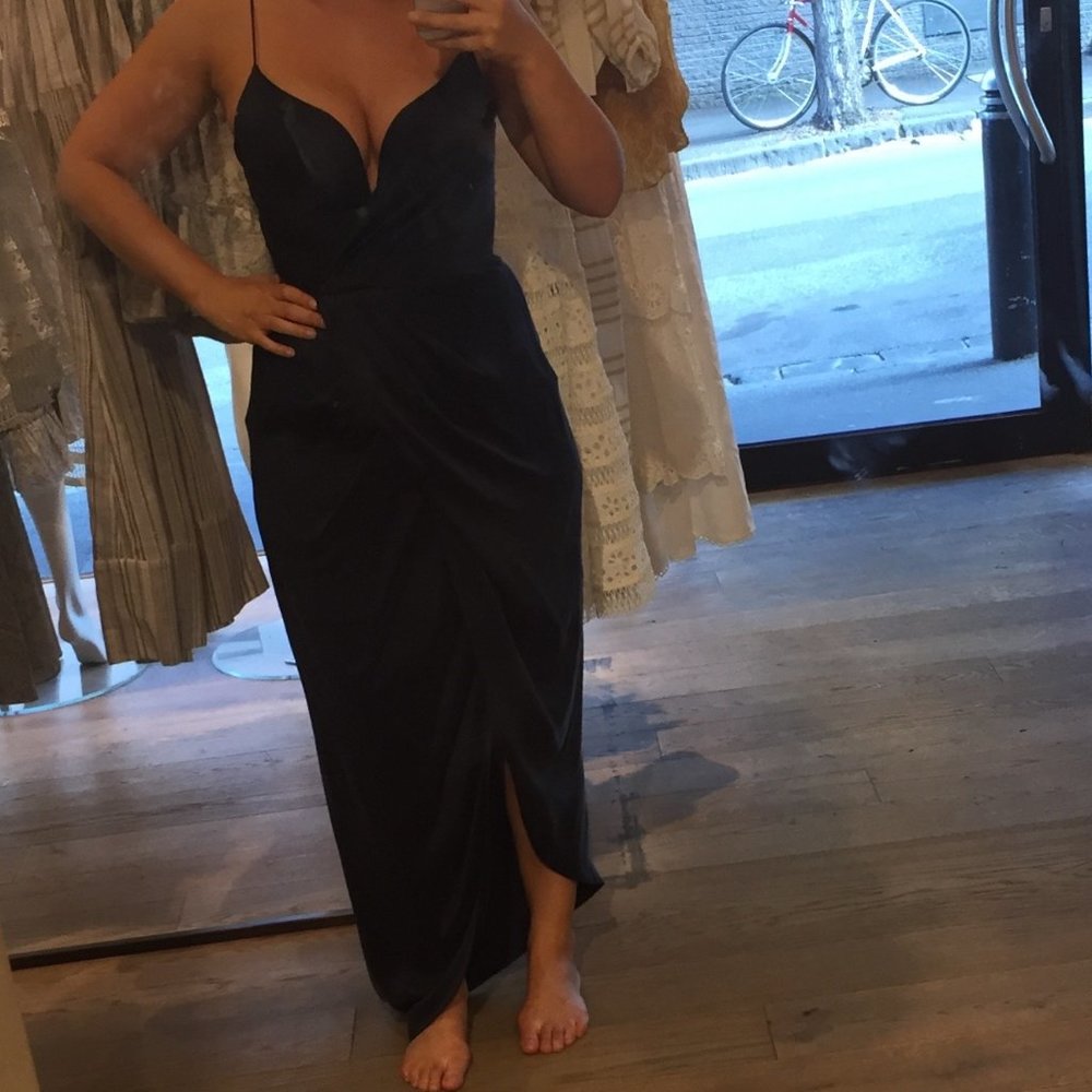 Zimmermann Sueded Silk Plunge Long Dress in French Navy